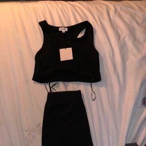 SUPERDOWN- Black Flowy Top (M) and Biker Shorts (M